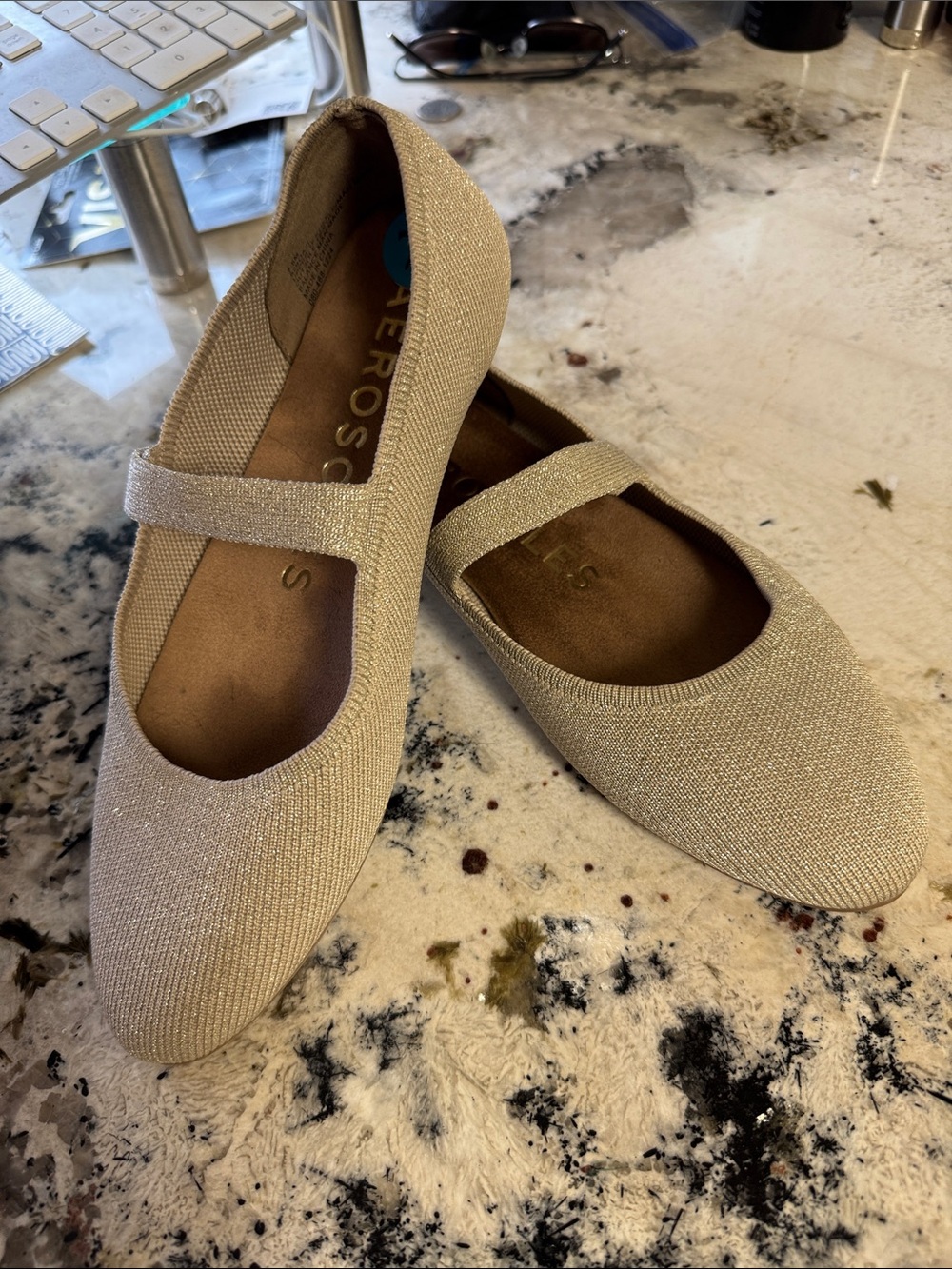 AEROSOLES Sparkle Mary Jane Flats in Champagne Gold